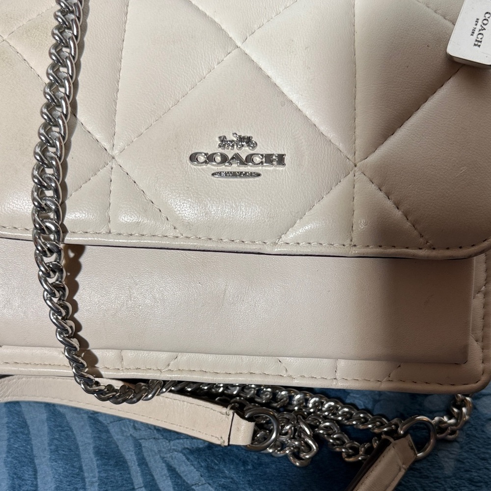 Coach Cream Quilted Mini Klare Crossbody Bag with Chain Strap - Picture 2 of 13